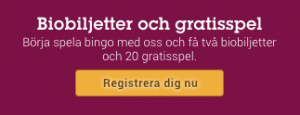 Få 2 biobiljetter och 20 freespins hos svensk bingosajt!