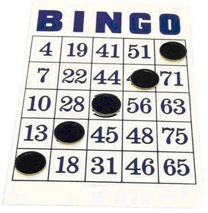 Exempel på en bingobricka där en diagonal rad uppnåtts.